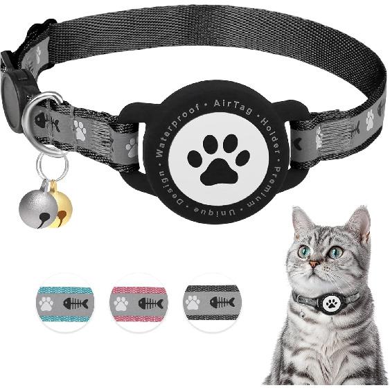 Waterproof Airtag Cat Collar, Reflective Cat Airtag Collar with Bell, Breakaway Cat collar AirTag Holder, Lightweight Kitten Collar for Apple Air