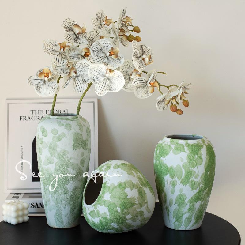 Wabi-Sabi Ink Splash Ceramic Vase: Elegant Retro Flower Arrangement for Living Room or Dining Table