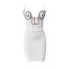 New Bandage Dress Suspender White Sexy Mesh Tight Niche Diamond-encrusted Mini Hip Skirt Women