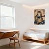 Sexy Vintage Plump Tabby Cat with Guitar Tin Sign, Whimsical Floral Background Japanese Kanji Metal Wall Decor for Bar Home Art