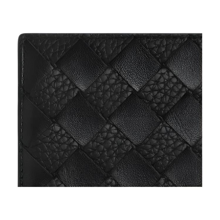Bottega Veneta Intrecciato Woven Double Fold Calfskin Wallet Women wallet Black 743211V63U11000