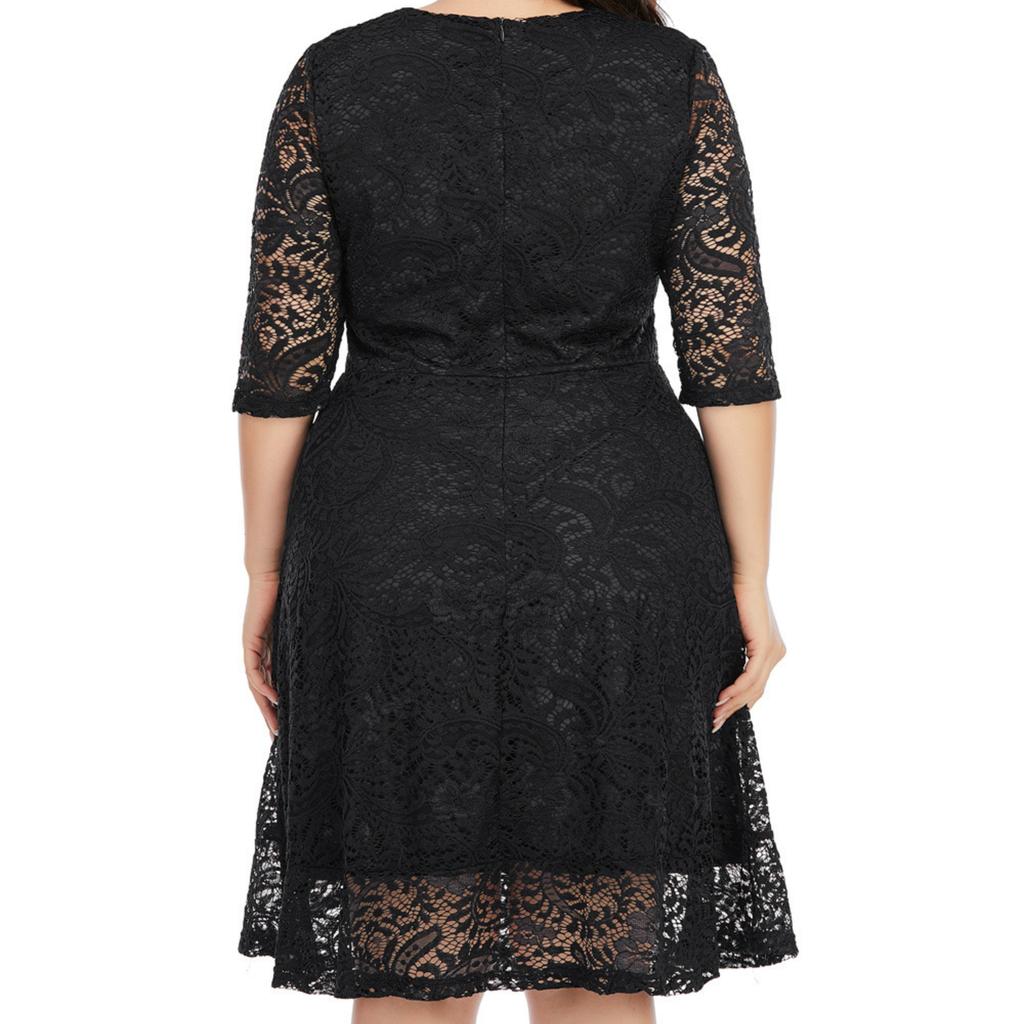 Stylish and Versatile Midi Dress In Plus Size with Semi-Sheer Sleeves