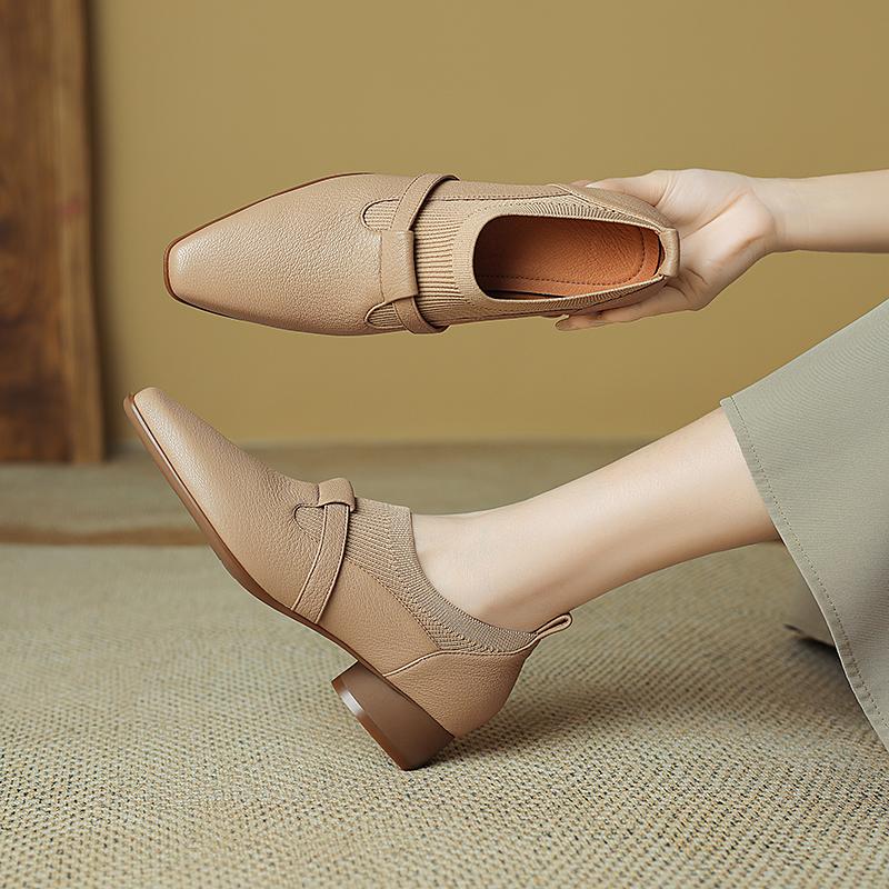 Fashion 2025 New Fashion Classic Spring Women's Shoes Genuine Leather Square Toe Chunky Mid Heel Shoes Women Concise Pumps Luxury Shoes
