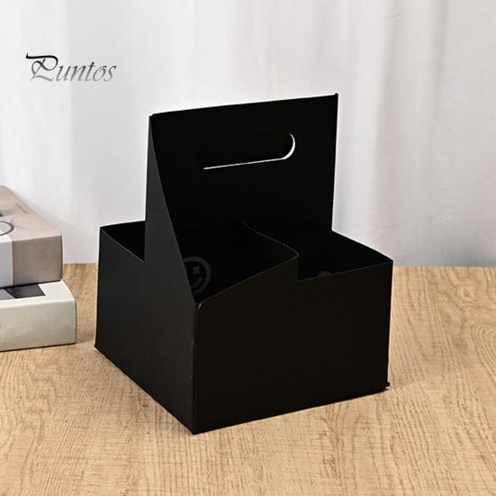 10 Pcs Disposable To-go Drink Carrier 2 or 4 Cup Paperboard Cup Holder with Handle Hot or Cold Drinks Carrier Box for Food Delivery Takeaway