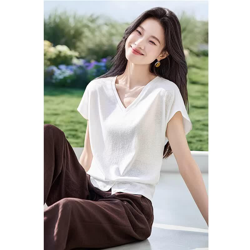 La Chapelle Simple White Textured Chinese Style Shirt L