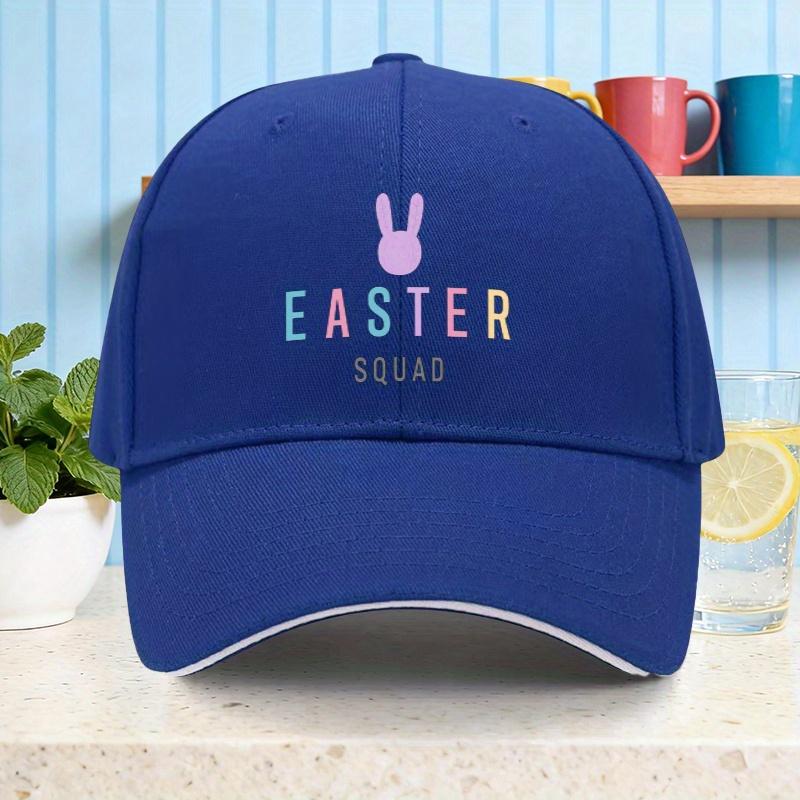 Easter Squad Bunny Graphic Baseball Cap Polyester Casual Sun Hat for Unisex Adults