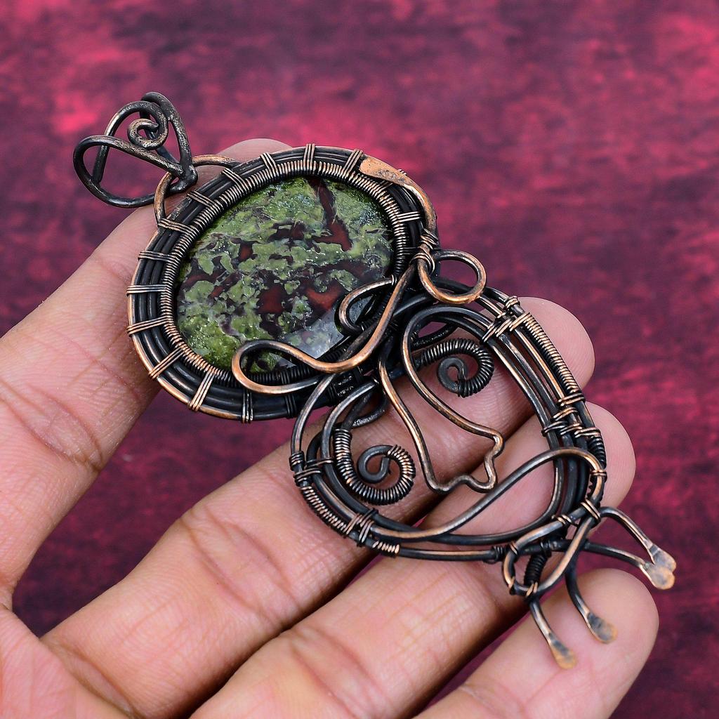 Drachenblutstein Edelstein Anhänger Handgefertigter Schmuck Kupferdraht Umwickelter Anhänger