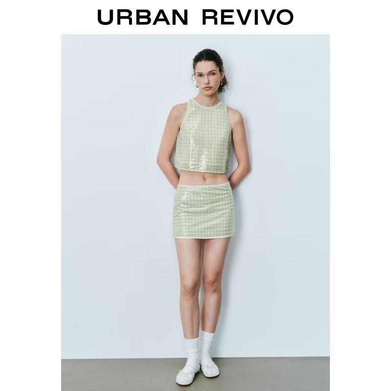

UR 2025 Women s Color Block Plaid Sequin Sleeveless Blouse M
