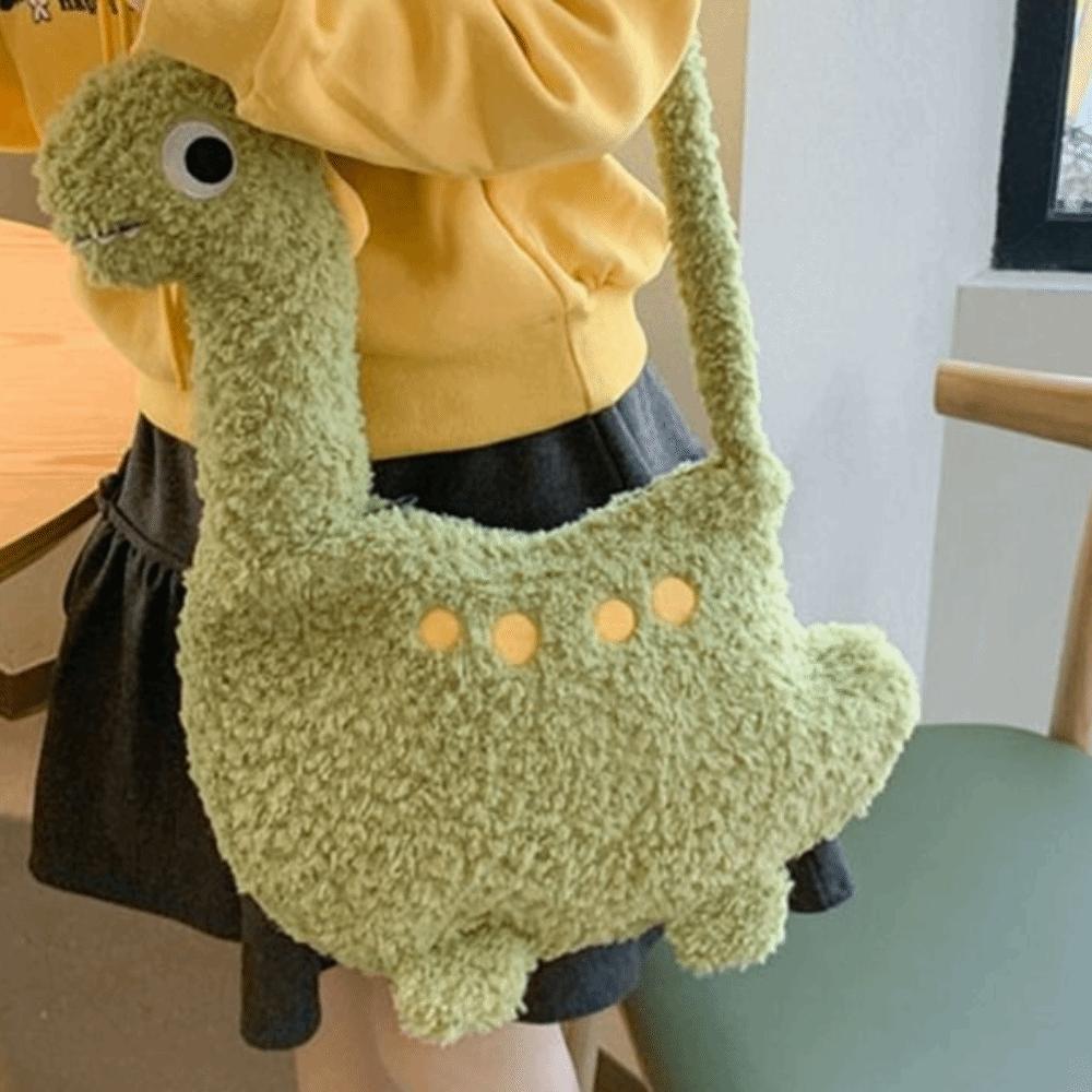 Zipper Long Neck Dinosaur Bag Plush Shoulder Bags Portable Cartoon Crossbody Bag  Streetwear