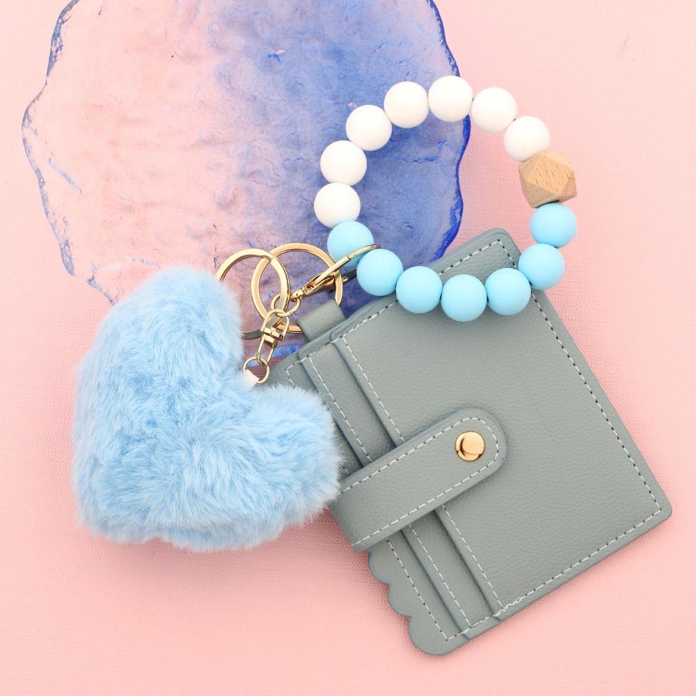 Silicone Beaded Wristlet Keychain Solid Leather Leather Tassel Wallet Keychain Daily Accessory