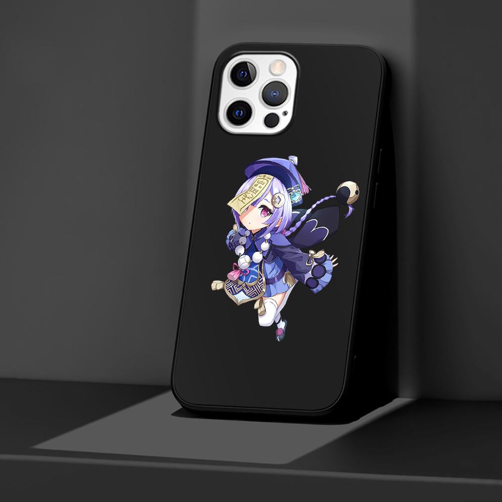 

Чехол для телефона Apple iPhone 14 11 13 Pro Max 12 Mini XR 7 8 + SE 2020 XS 6 6s Plus 5 5s Genshin Impact Cute Silicone Black Cover iPhone 14 Pro Max