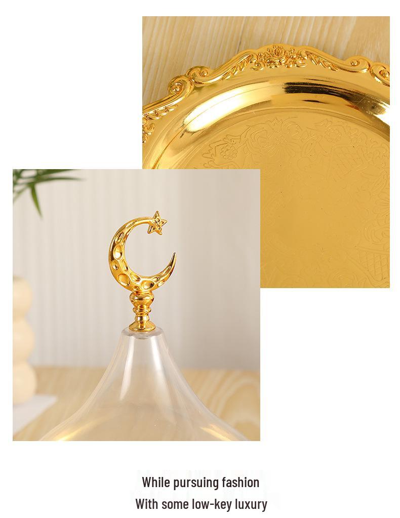 European High-End Star Moon Fruit Bowl & Candy Tray with Lid - Wrought Iron & Acrylic Dessert Plate