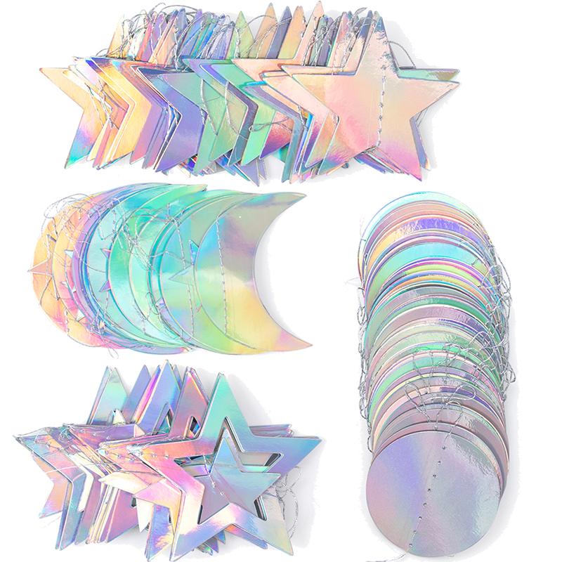 Laser Silver Moon Star Garland Banner Bedroom Wall Hanging Ornament Aldut Kids Birthday Party Decoration Banner Wedding Supplies
