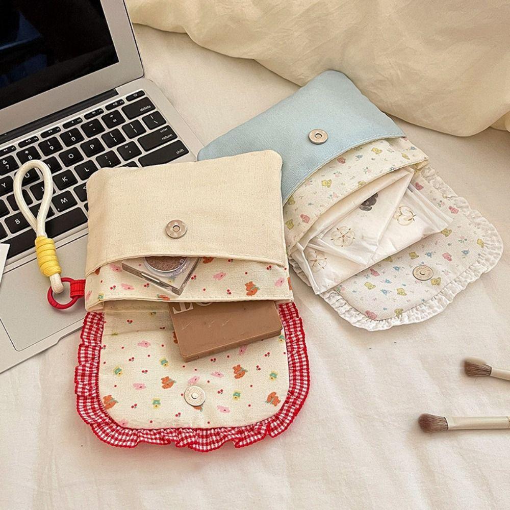 Purse Floral Makeup Bag Large Capacity Mini Cosmetic Bag Casual Sanitary Napkin Storage Bag Girls