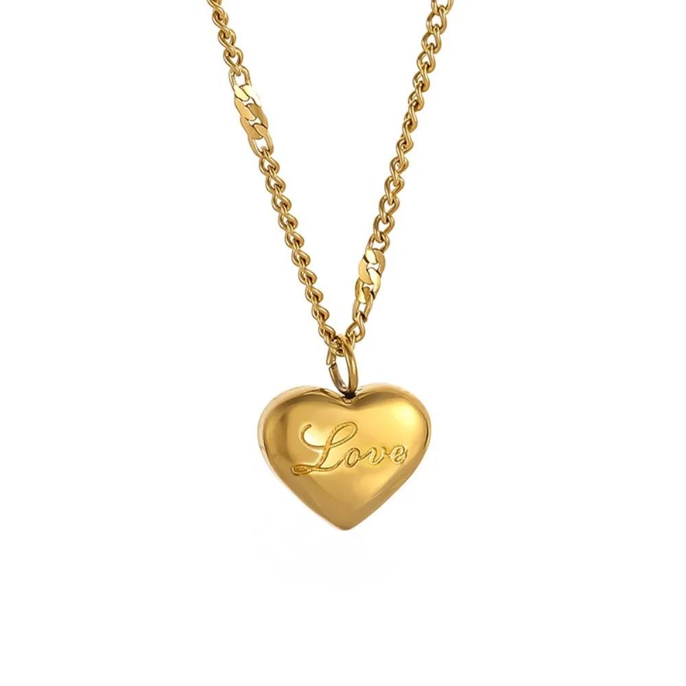 Stainless Steel Love Necklace Clavicle Chain 18K Gold Color Necklace for Women Fashion Summer Style Jewelry Gift