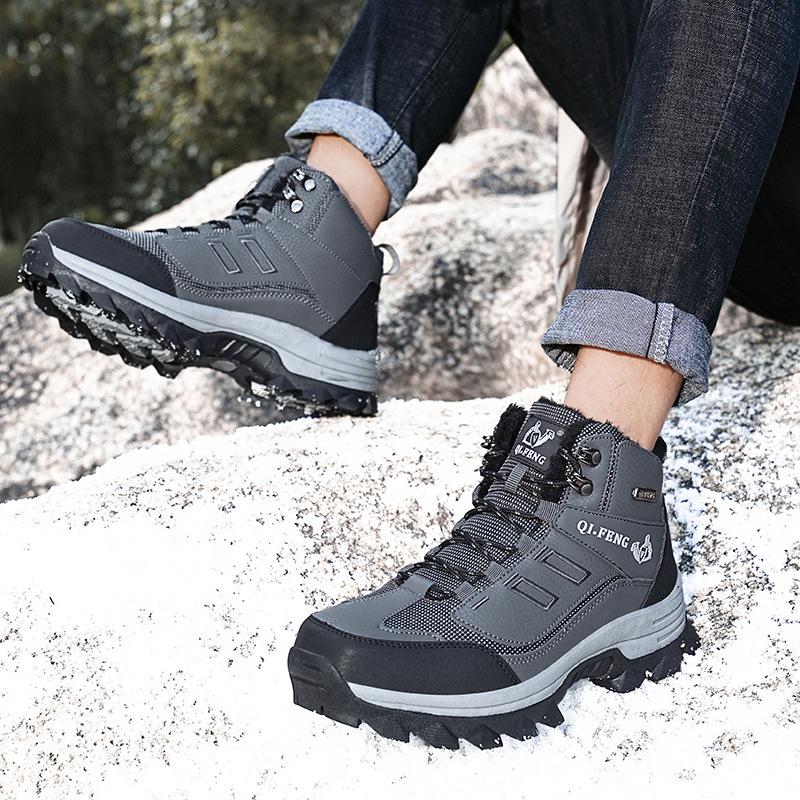 Men's Plus Size Outdoor High-Top Hiking Shoes Fall/Winter Fleece-lined Warm Snow Boots Hiking Boots Fashion Worker Boot