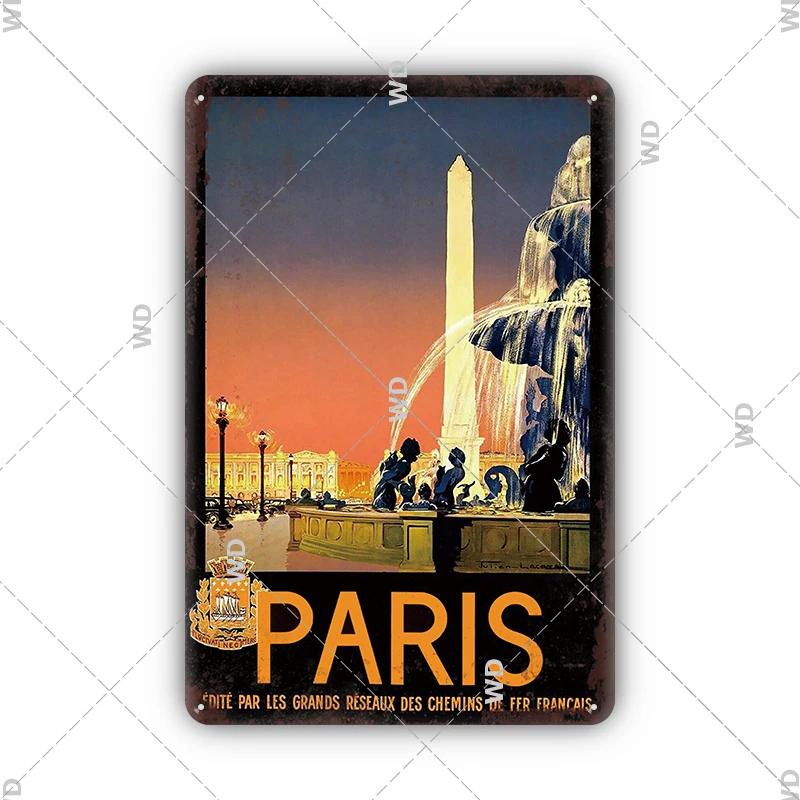 Vintage krajobraz miejski metalowa plakietka emaliowana londyn paryż floryda nowy jork plakaty podróże dekoracje płyta metalowy obrazek dekoracje ścienne barowe