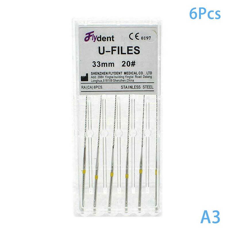 6 шт. Стоматологические ультразвуковые U-файлы из нержавеющей стали 33 мм Инструменты для эндодонтии корневых каналов Ультразвуковые файлы Стоматологическая лаборатория