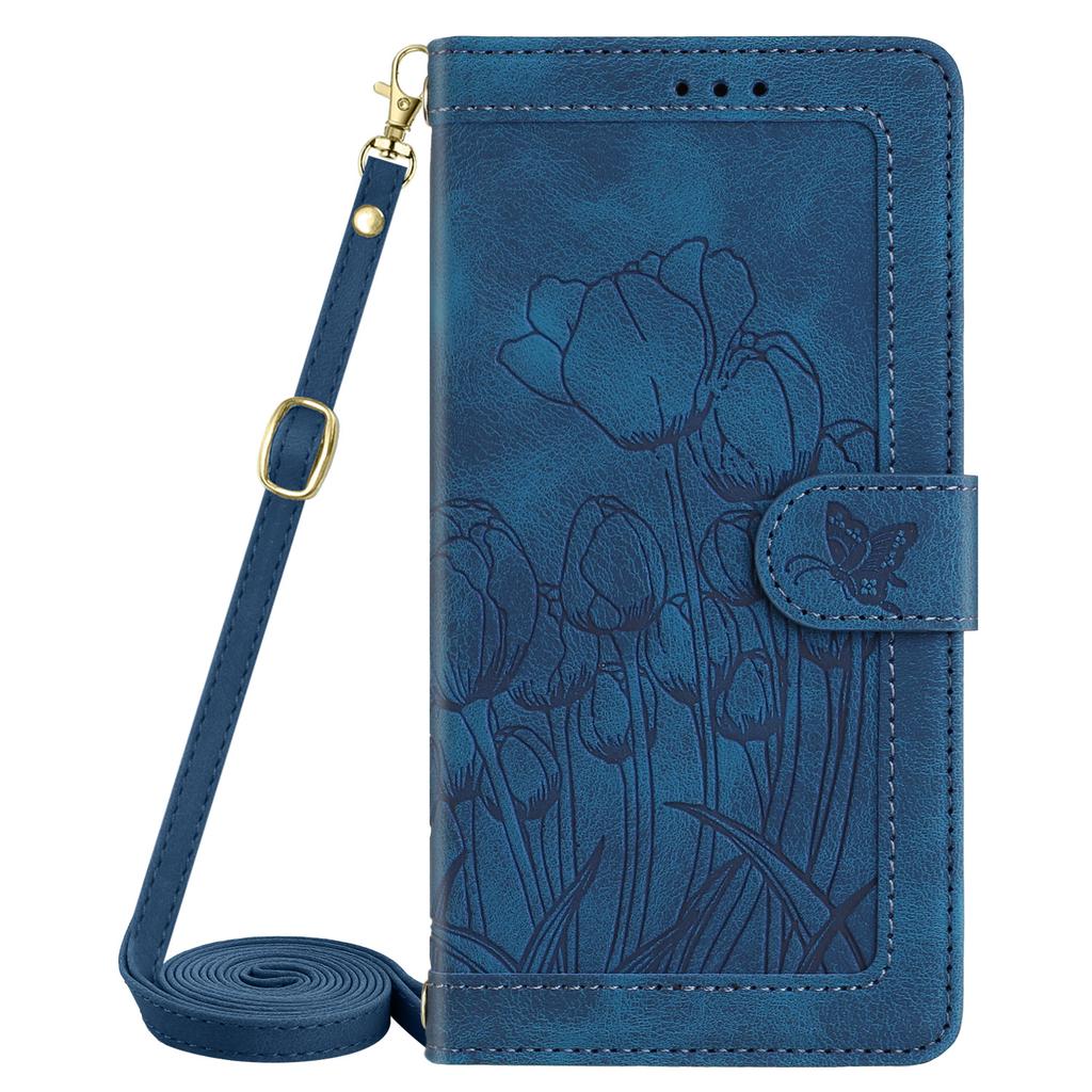 Crossbody Tulip Cards Solt Wallet Flip Leather Phone Case for iPhone 17 Pro Max 16 Plus 15 14 13 12 Long Lanyard kickstand Cover