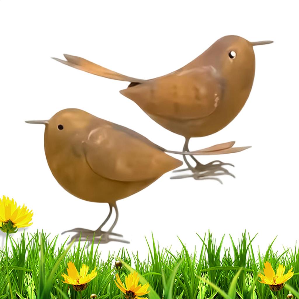 2pcs Cute Small Bird Statue Ornament Decorative Waterproof Rustic Iron Bird Figurines Potted Plant Landscape Garden Decor