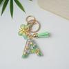 A-Z Initial Letter Keychain Green Butterfly Tassel Letter Charm Bag Pendant Couple Key Holder Pendant For Friend Gifts