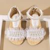 Scarpe Estive Piatte da Bambina con Rete e Perle Sandali Principessa per Bambini con Zip Posteriore Scarpe da Spiaggia per Bambina per Vacanze Suola Morbida Comode