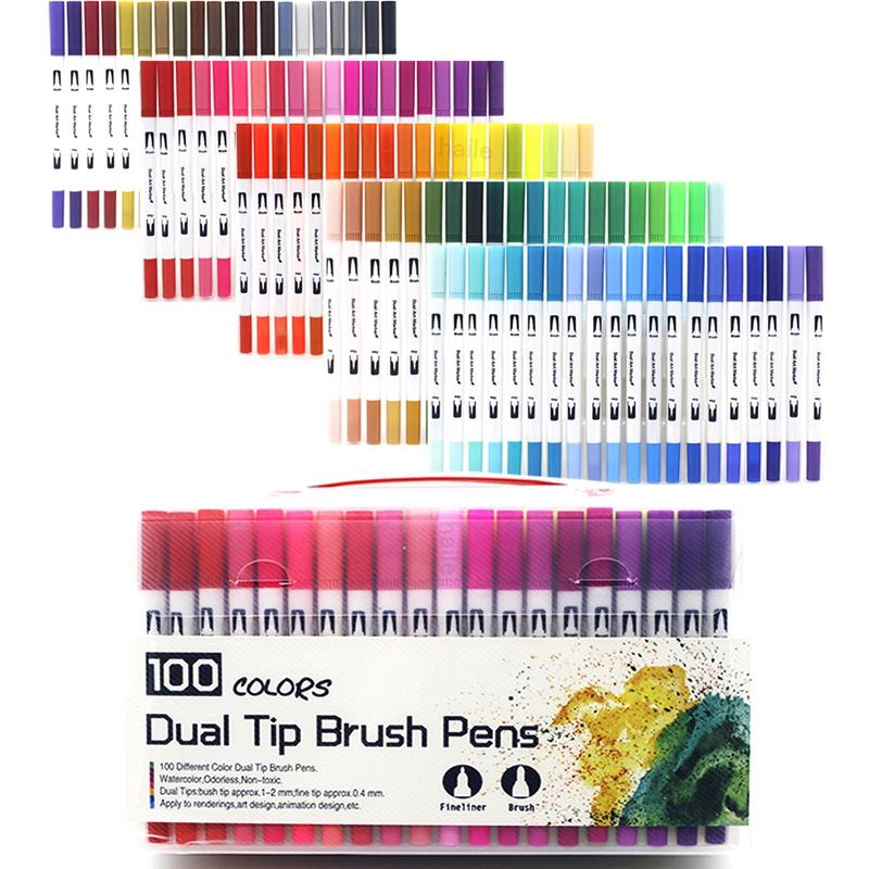 12/100/120Colors Dual Tip Calligraphy Pen Watercolor Brush Pen Art Markers Pens Manga Sketching Drawing Children DIY Supplies