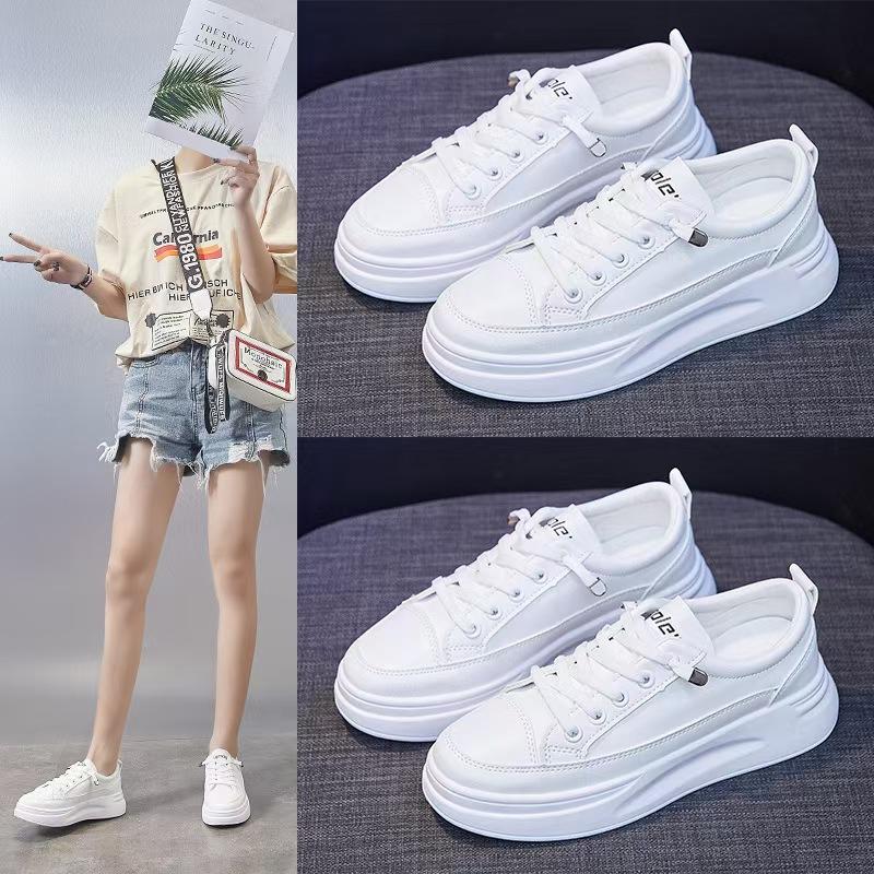 Women's Single Shoes Thick Sole Height-enhancing White Shoes Fashionable New Summer Single Shoes for Women In Spring and Autumn Leather Waterproof
