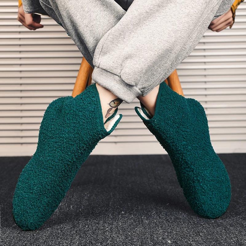 Yrzl Winter Cotton Shoes Men Ankle Boots Warm Slip On Lightweight Slippers Men Plush Indoor Cotton Loafers Men Winter Warm Shoes