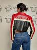 Rose Beauty A Punk Bikercore Colorblock Zipper Studded Detail Crop PU Leather Moto Jacket