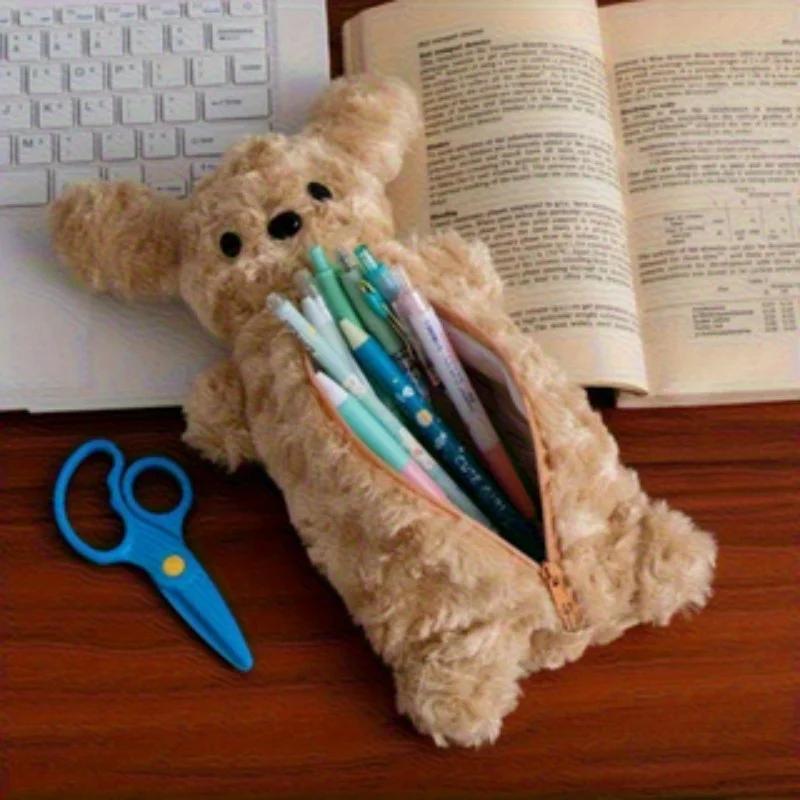 

Cute Large Capacity Teddy Dog Pencil Case Soft and Portable Cosmetic and Stationery Storage Bag Suitable for All Seasons