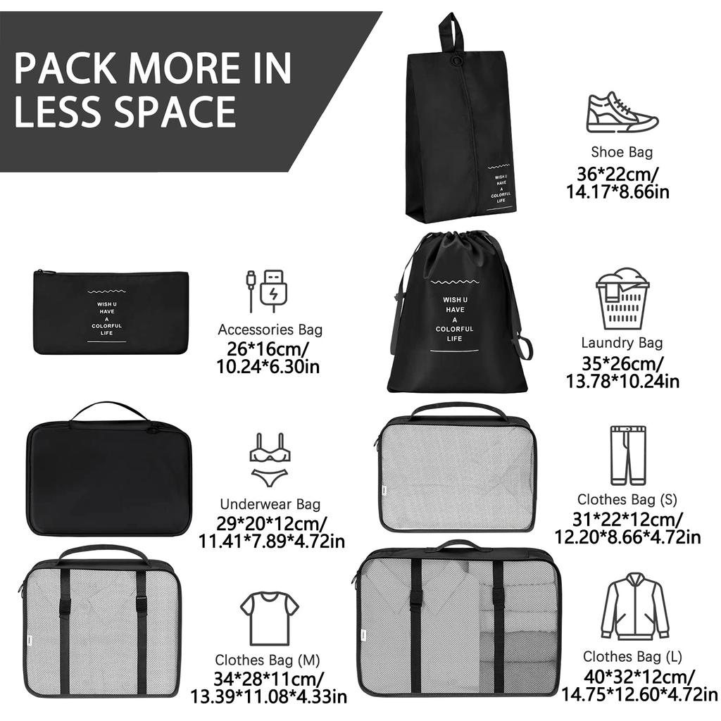 7 Pcs/Set Travel Organizer Storage Bags Suitcase Packing Cubes Set Cases Portable Luggage Clothes Shoe Tidy Pouch Folding