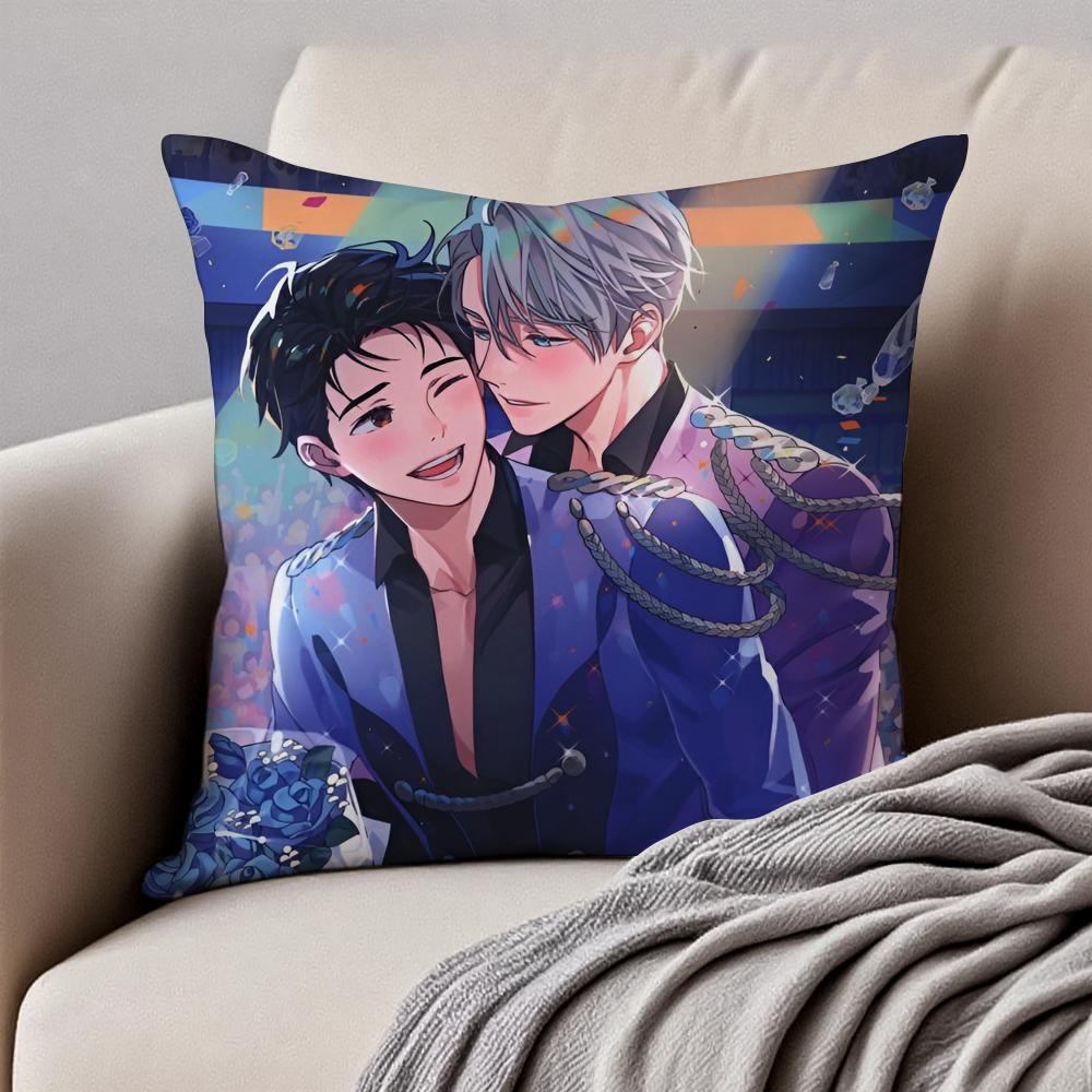 

Elegant Sports Anime YYuri on Ice Cushion Cover Pillowcase Antidustmite Invisible Zipper Short Plush Sofa Cushion 30x30cm