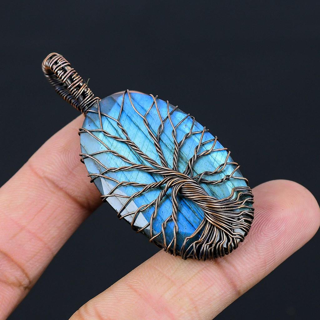 Tree Of Life Labradorite Gemstone Copper Wire Wrapped Handmade Pendant Jewelry For New Year Gift