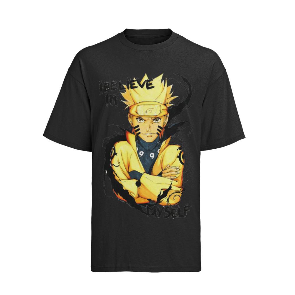 Bio Baumwolle Herren T-Shirt Anime Nine-Tails Chakra Mode Naruto Belive In You