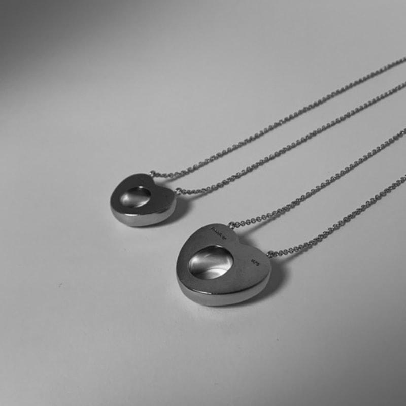 Hotdew [925 Silver] Big Hole Heart Necklace (60cm) - Onyx