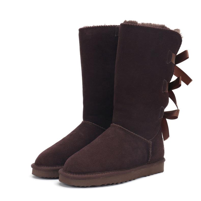 Schneestiefel Echtes Leder Warm Herren Damen Stiefel Schuhe Mode Drei Schleifen Schnürung Hohe Stiefel Damen Winter Warm Pelzstiefel Größe 34-45