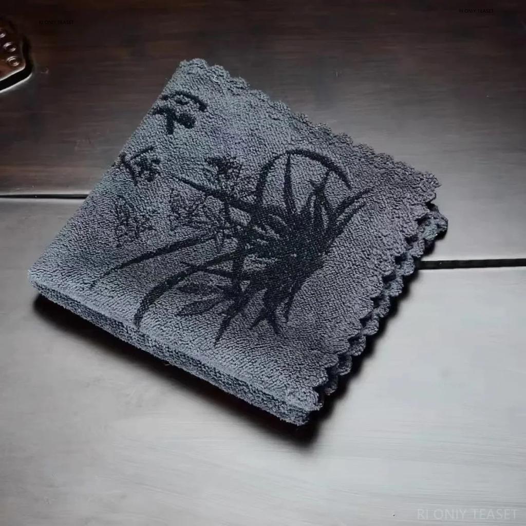 Chinese Flower Pattern Thickened Tea Towel Absorbent Water Rag Tea Napkins Cloth Table Teapot Coaster Tea Set Accessories