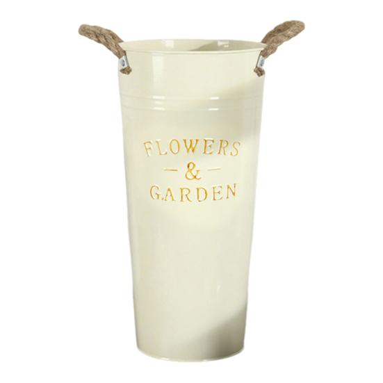 Deep Bucket Vase Galvanized Iron Flower Bucket with Rope Handles Retro Farmhouse Vase for Home Flower Arrangement