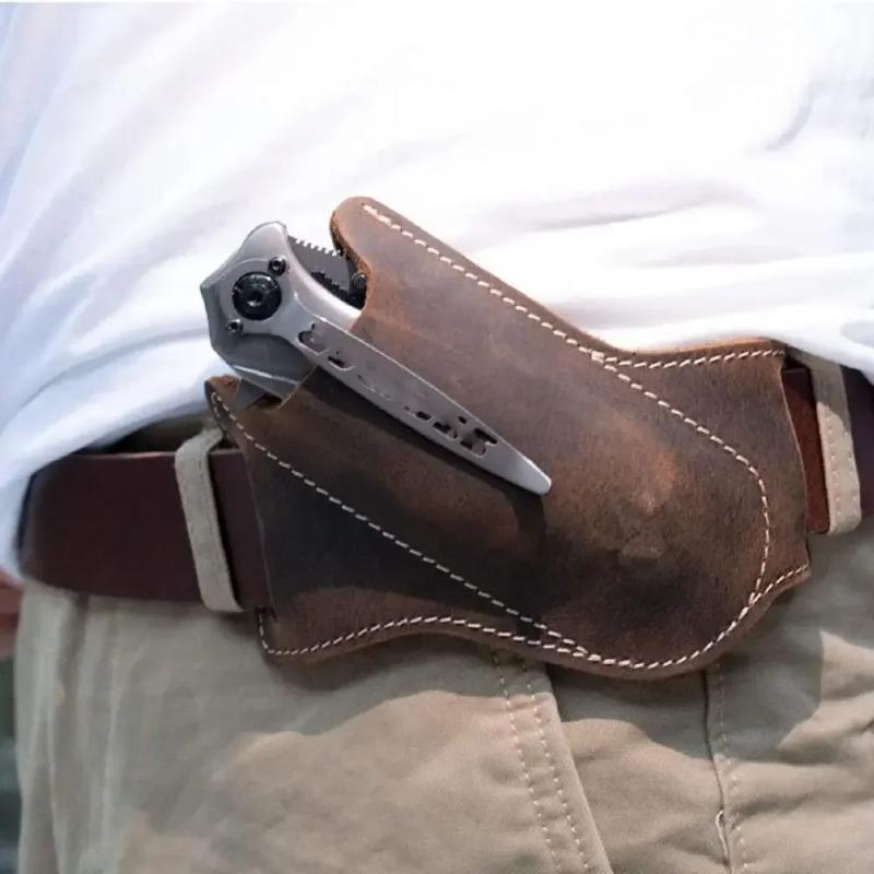 1 Stück Scheide Abdeckung Hosen Schutz Tasche Rindsleder Klappmesser Leder Scheide Scheide Gerades Taschenmesser Abdeckung Tasche Outdoor Werkzeug
