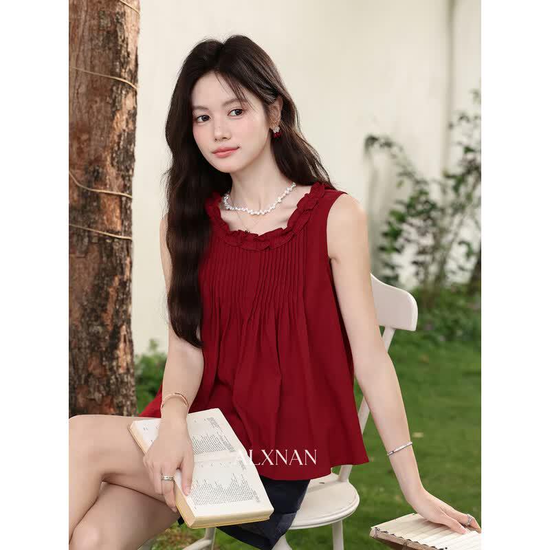 Lù Xiàngnán French Red Halterneck Camisole Top L