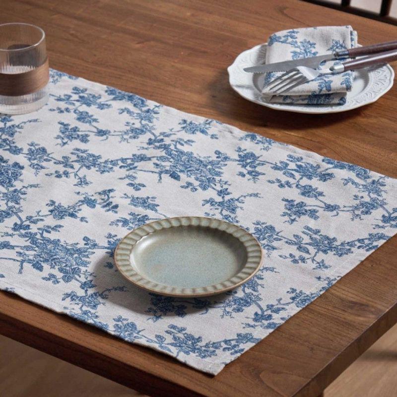 Blue & White Cotton-Linen Table Runner: Long, Striped Design for TV Cabinet or Sideboard - Seasonal Essential
