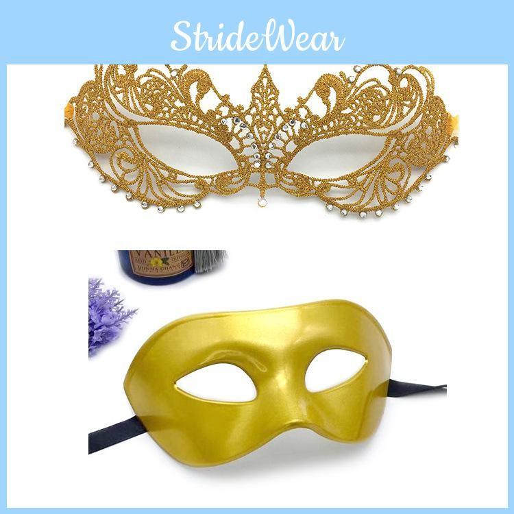 Mask Couple Halloween Set With Rhinestones And Lace For Holiday Party Costumes