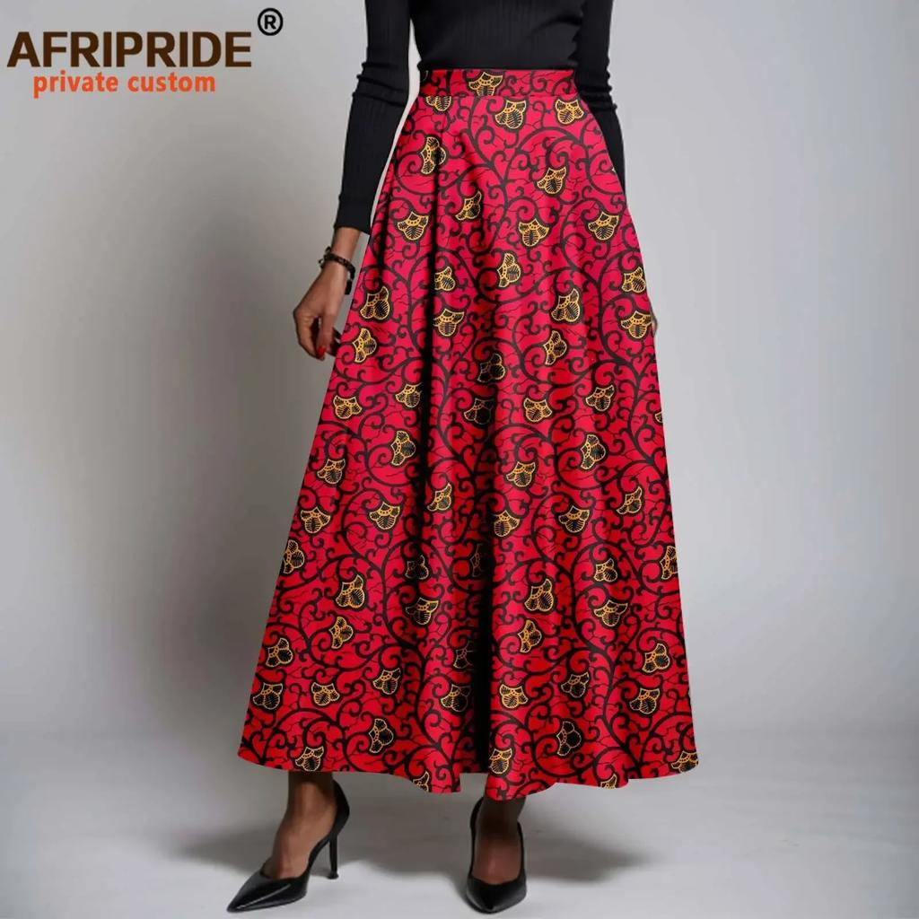 Women`s Skirts African Clothes High Waist Midi Skirt Ankara Attire Plaid Skirt Print Outfits Pure Cotton Wear A2327001