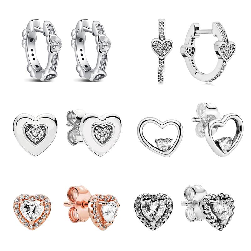 Hot Selling 100% 925 Sterling Copper Sparkling Infinity Red Heart Zircon Original Pantaro Stud Earrings Women Zircon Wholesale