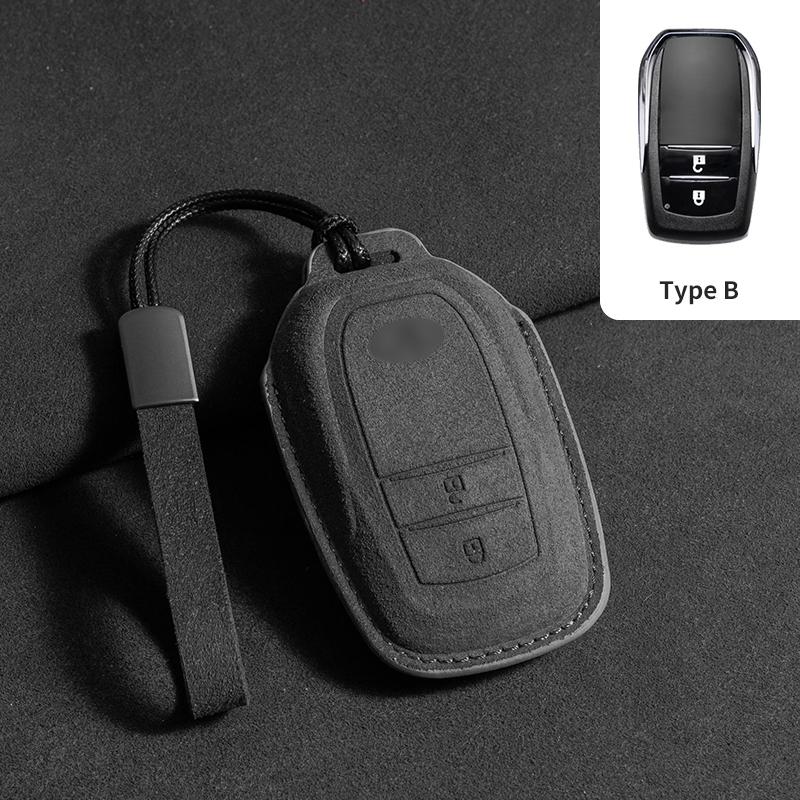 Leather Car Key Case for Toyota Prius Camry Corolla CHR C-HR RAV4 Land Cruiser 2/3 Button Keychain Suede Accessories