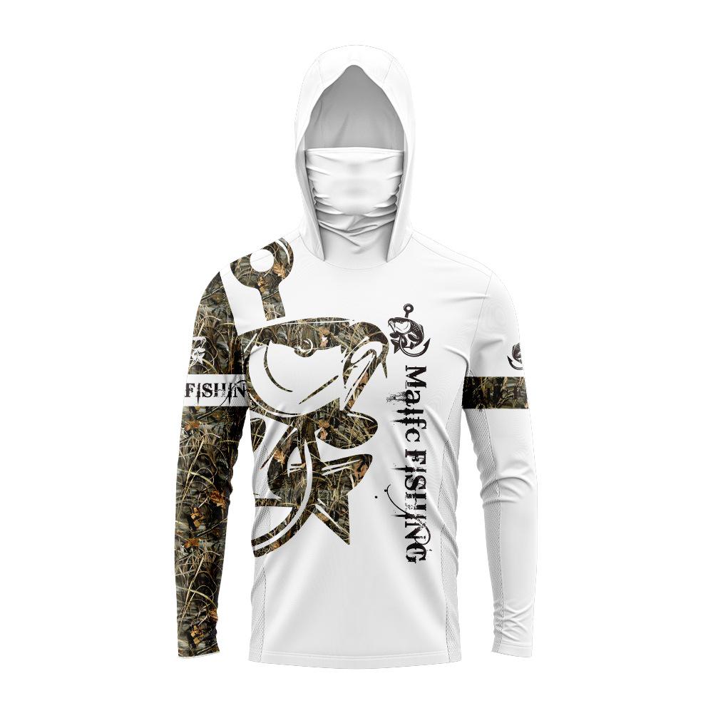 Camouflage Long Sleeve Quick-Dry Fishing Shirt with Sun Protection Hood and Mask