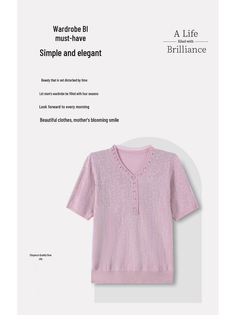Mom's Summer Ice Silk Short-Sleeve T-shirt for Women 50+