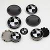 Auto Schwarz Weiß BMW Logo Front Haubenemblem 82mm Heckplakette 74mm Radnabenkappe 68mm 56mm Lenkradaufkleber 45mm Zubehör