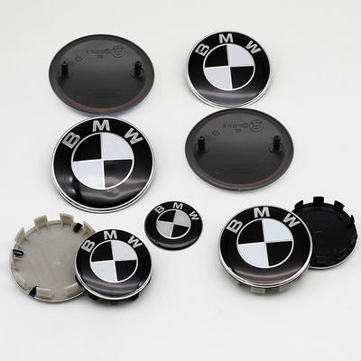 Car Black White BMW Logo Front Hood Emblem 82mm Rear Badge 74mm Wheel Hub Cap 68mm 56mm Steering Wheel Sticker 45mm Accessories